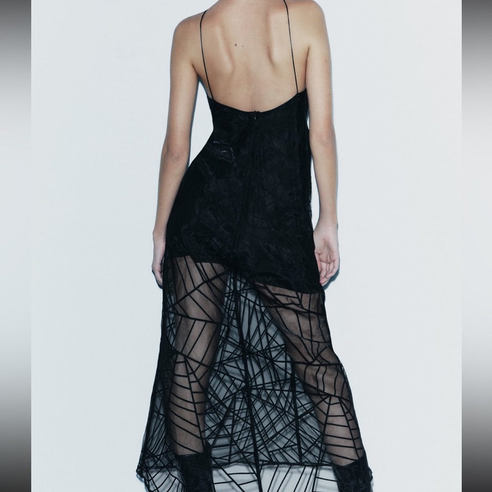 Zara Black Sheer Midi Slip Dress - Picture 1 of 11